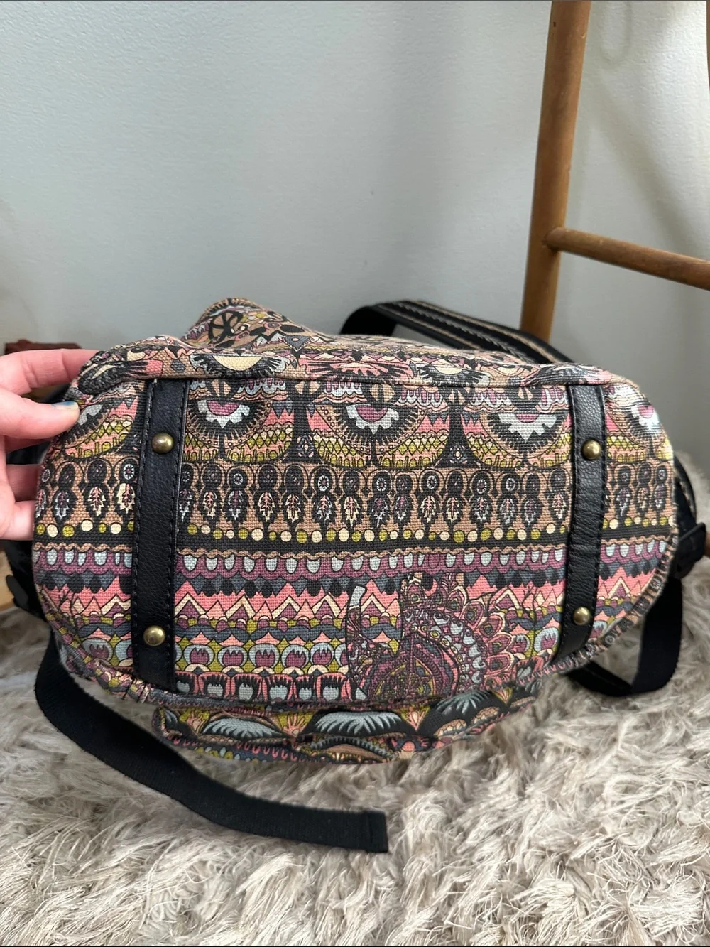 Sakroots Multicolor Boho Canvas Backpack‎ with Black Trim